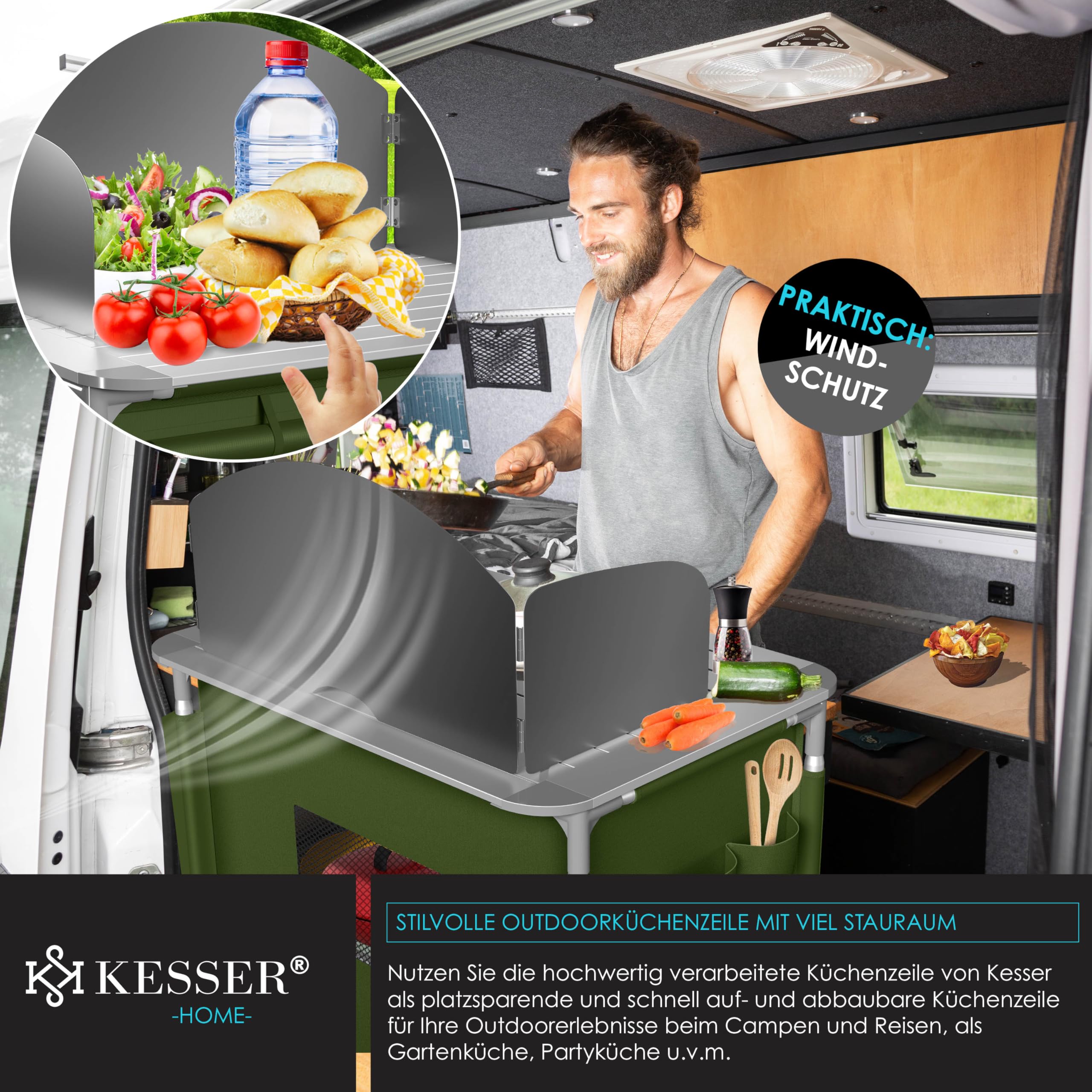 KESSER® Cucina da Campeggio, Armadietto da Campeggio Pieghevole con Borsa per Trasporto e Set di Bicchieri, Struttura in Alluminio