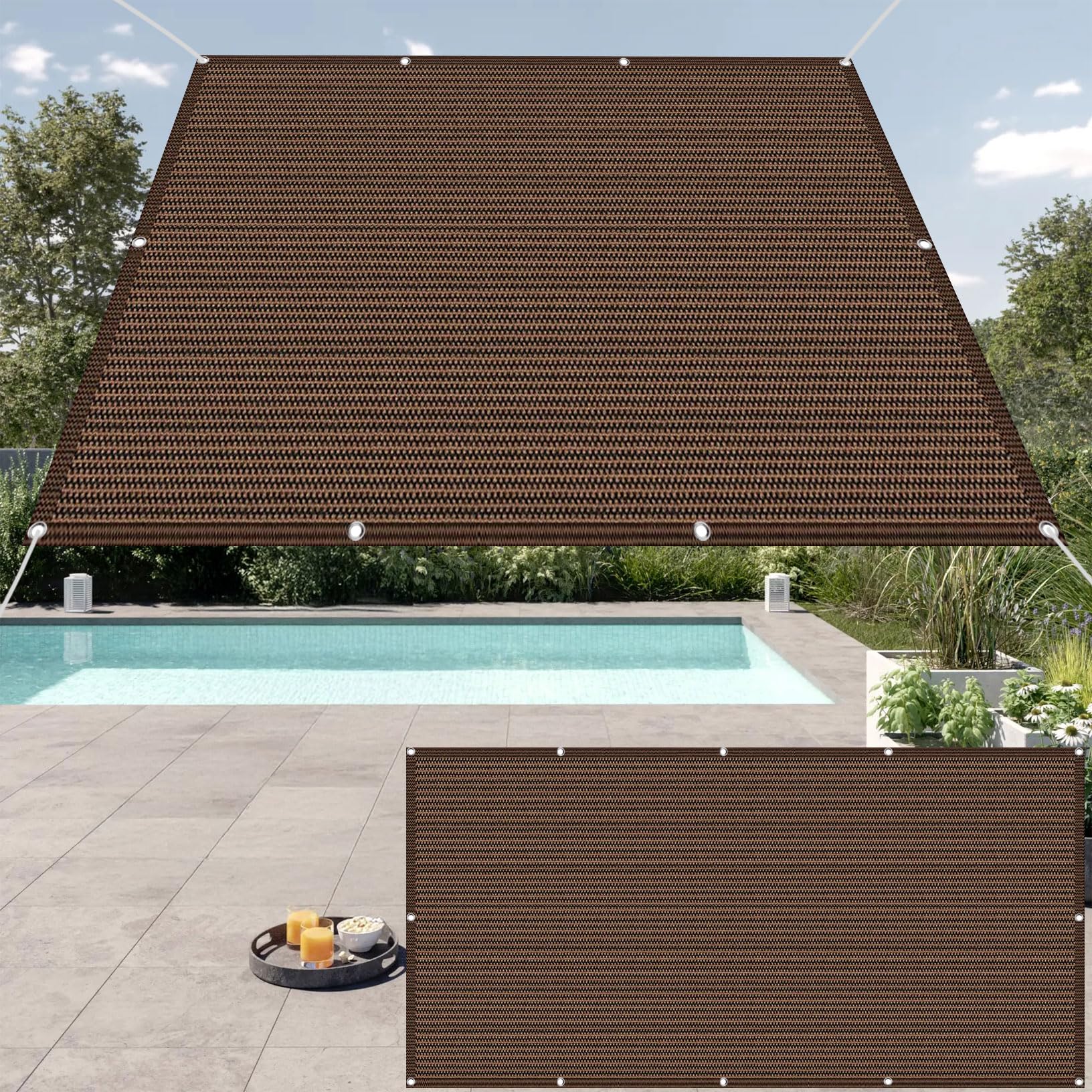 Voile d'ombrage anti-UV marron pour balcon sans faire de trou