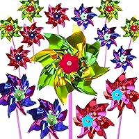 PROLOSO 24 Pack Colorful Plastic Pinwheels - Kids Party Favors, DIY Lawn Windmill Garden Decor, Bird Scarer