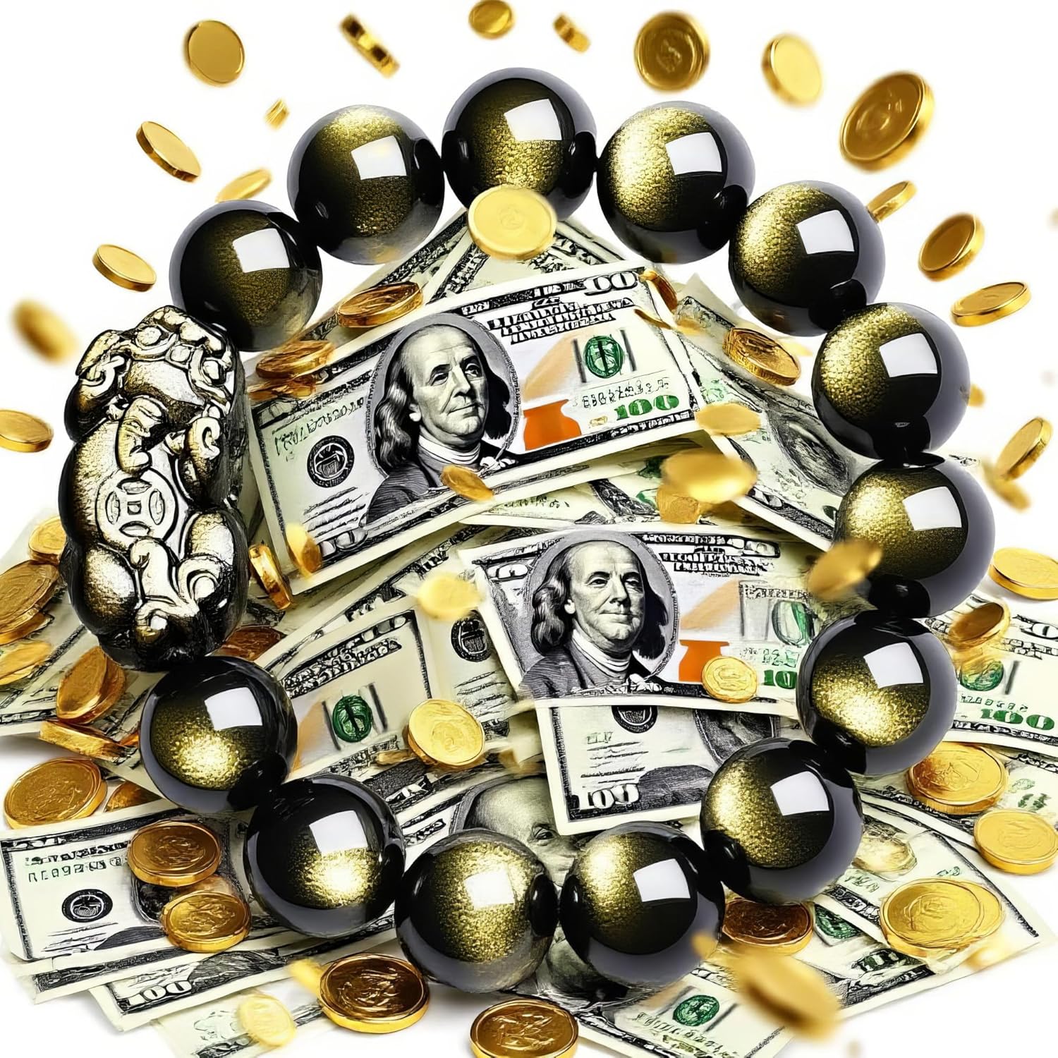 Natural Golden Obsidian Pi Xiu Bracelet for Men, Feng Shui Wealth Amulet, Beaded Stretch Good Luck Jewelry (14mm) - Image 5