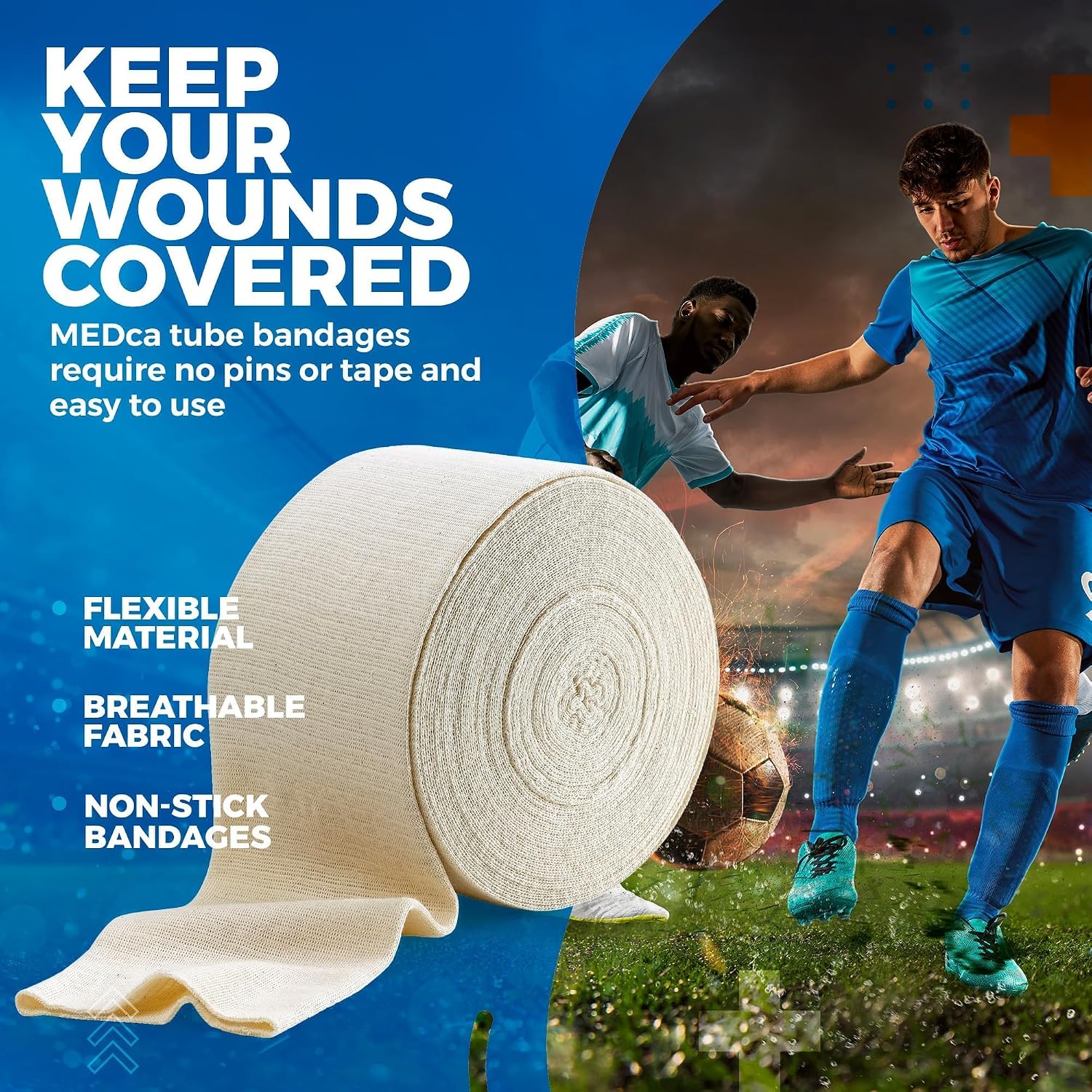 Elastic Tubular Support Bandage Size D, 10M Box - Natural Color (3" X 33 feet) for Large Knee Support Bandage -Medium Thigh, Cotton Spandex