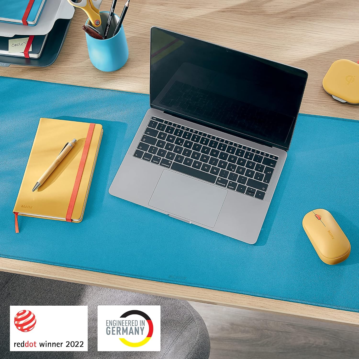Leitz Desk Mat, Large 80 x 40cm Desk Pad, Non-Slip Mat for Laptop, PC, Monitors & Mouse Mats, Desktop Protector & Mouse Pad, Home/Office Use, Cosy Range, PVC Material, Calm Blue, 52680061