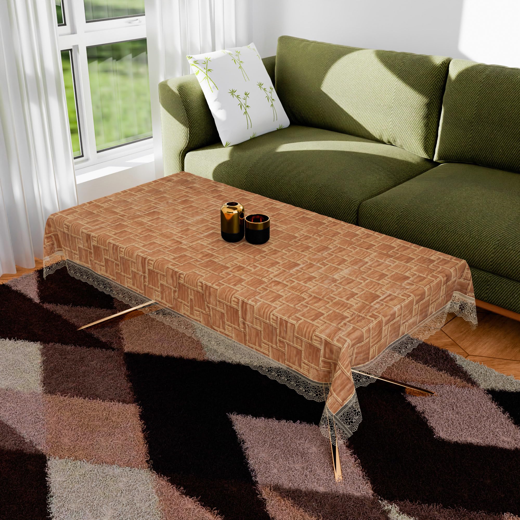 Kuber Industries Center Table Cover | 40x60 Inch | Tabletop Cover | Kitchen Table Cloth | Table Cloth Cover | Table Protector Cover | 4-Seater Table Cover | New Check-Print | CTC | Golden