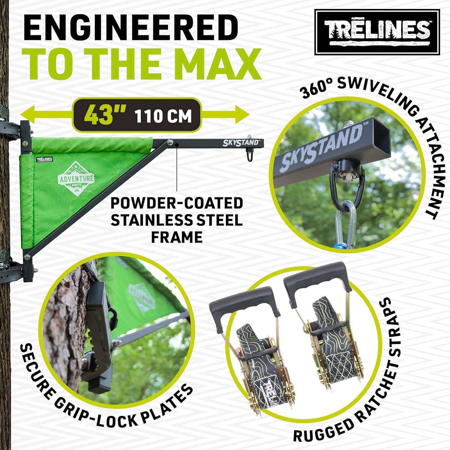 SkyStand Outdoor Hanging Tree Swing Set Attachments Support Kit - Heavy Duty Platform, Kids Outdoor Play Equipment - Build a Backyard Playground, No Branch Required, Up to 500 lbs - Green