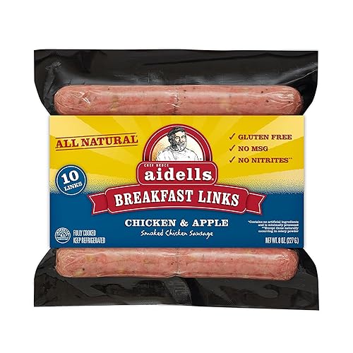 Aidells Enlaces de desayuno de salchicha de pollo ahumado, pollo y manzana, 8 onzas (10 enlaces totalmente cocinados)