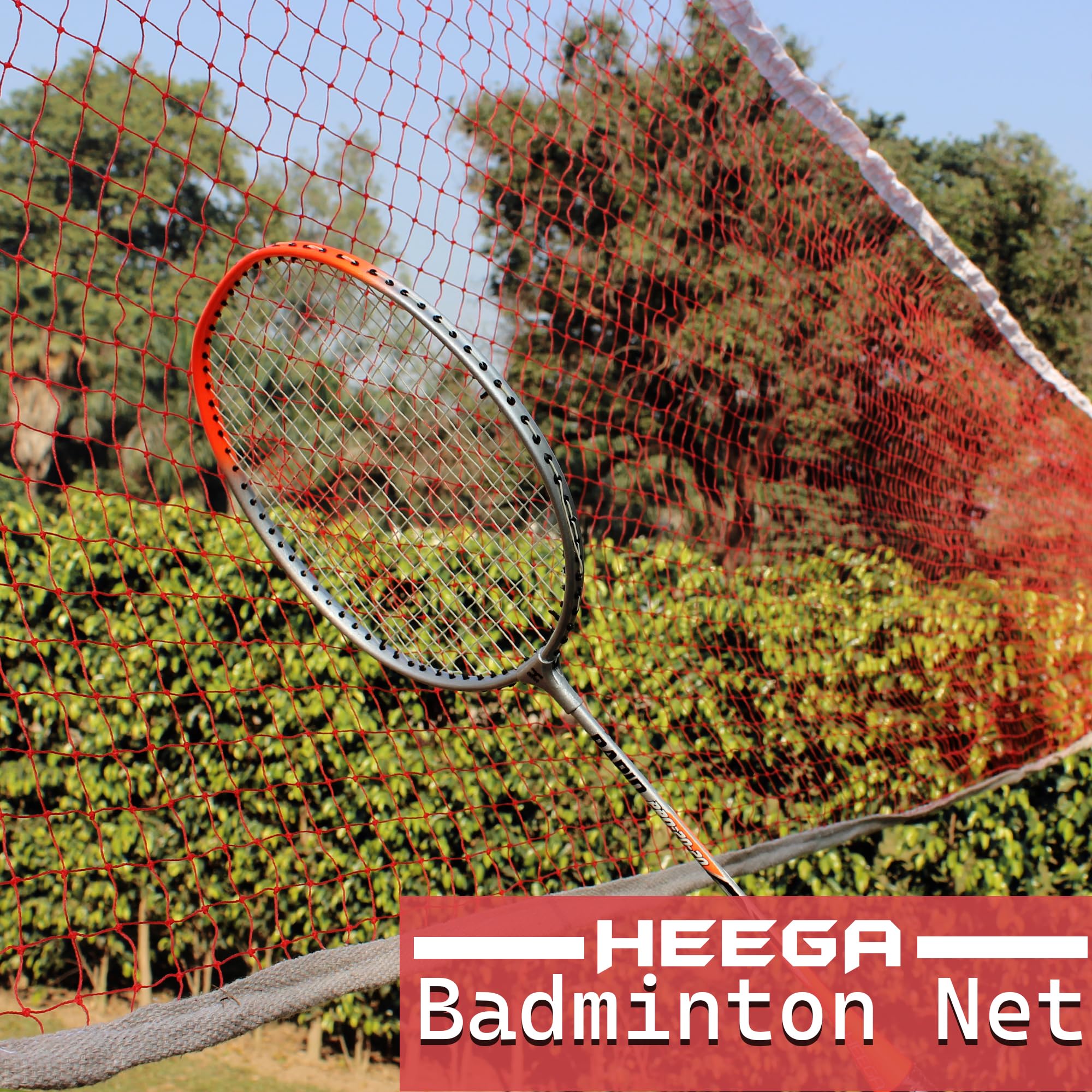 Heega Nylon Badminton Net All-Weather | for Indoor & Outdoor Courts | Professional & Practice Play & Plant safty Perpuse | Tournament-Competition Quality (Pack of 1) 20x2.5 ft (Red) 1