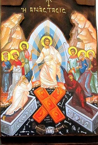 Miniatura 2 de Icono de madera griego cristiano ortodoxo de madera de la resurrección de Jesucristo / K4