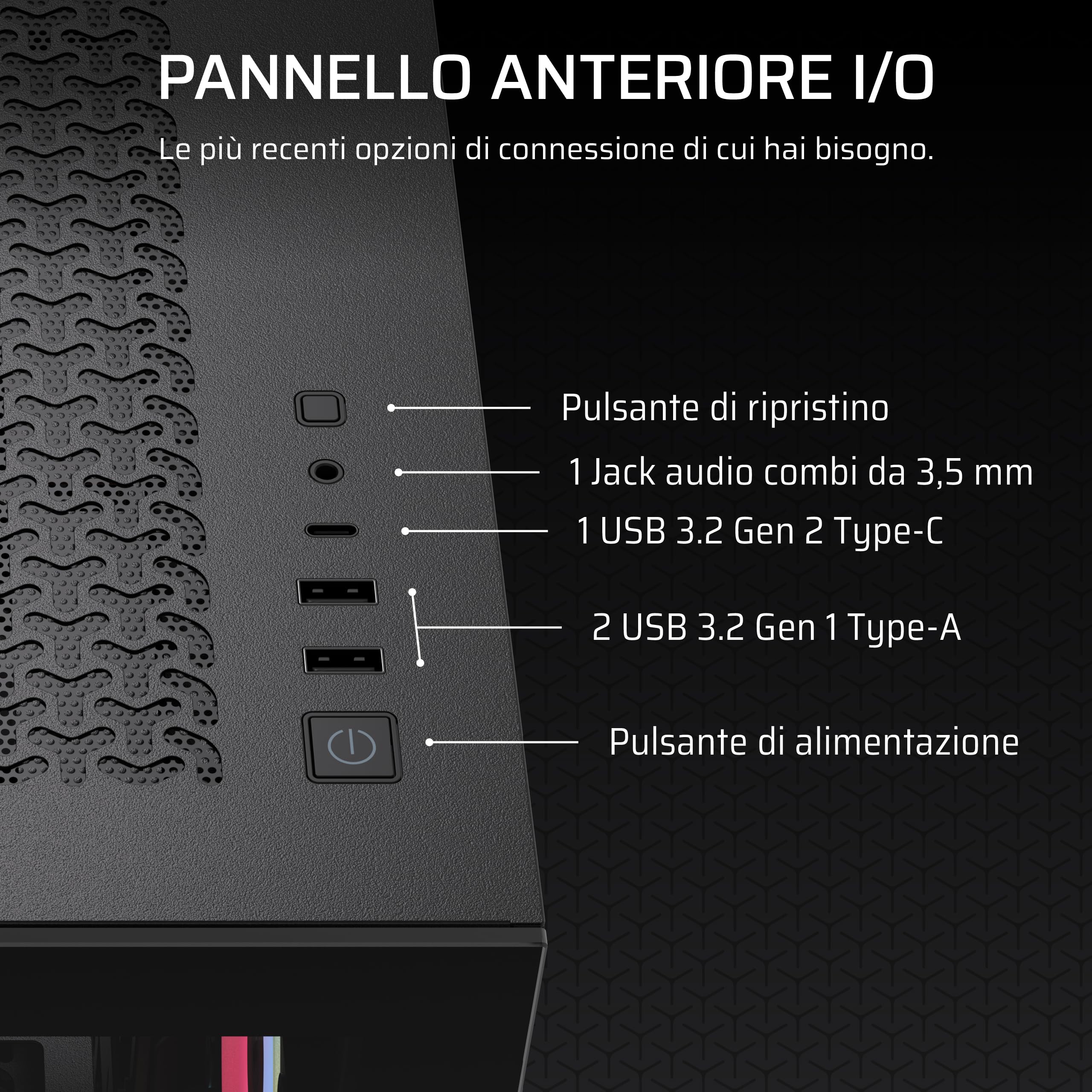 CORSAIR 3500X LX-R RGB iCUE LINK Case PC Mid-Tower Panoramico – 3 Ventole LX120-R RGB Preinstallate, Include Hub di Sistema iCUE LINK, Fino a 10 Ventole da 120mm – Nero