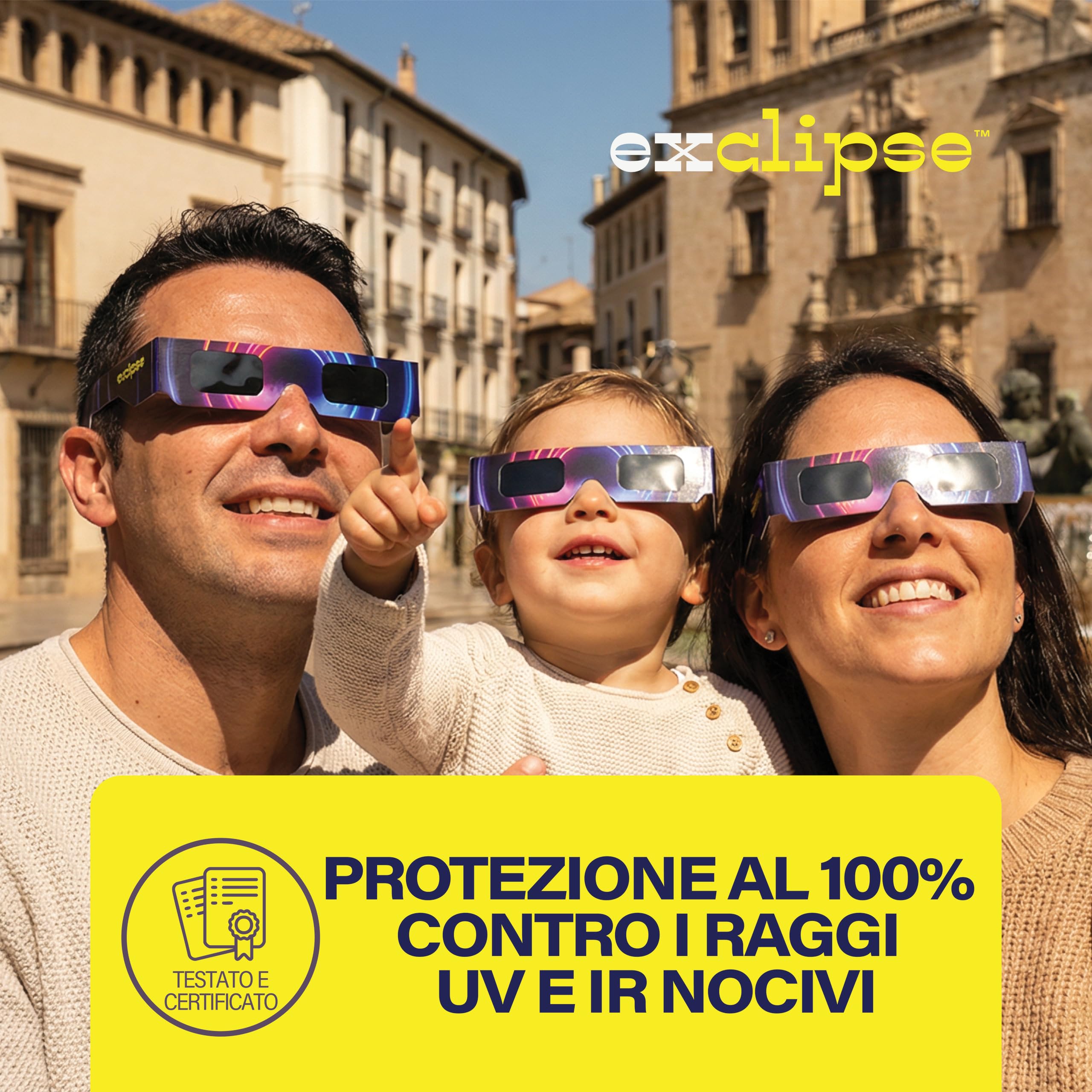 exclipse Occhiali per Eclissi Solare – Certificati ISO 12312-2 e CE & UKCA, Protezione Sicura per Osservazione del Sole, AAS 2026, Confezione Multipla