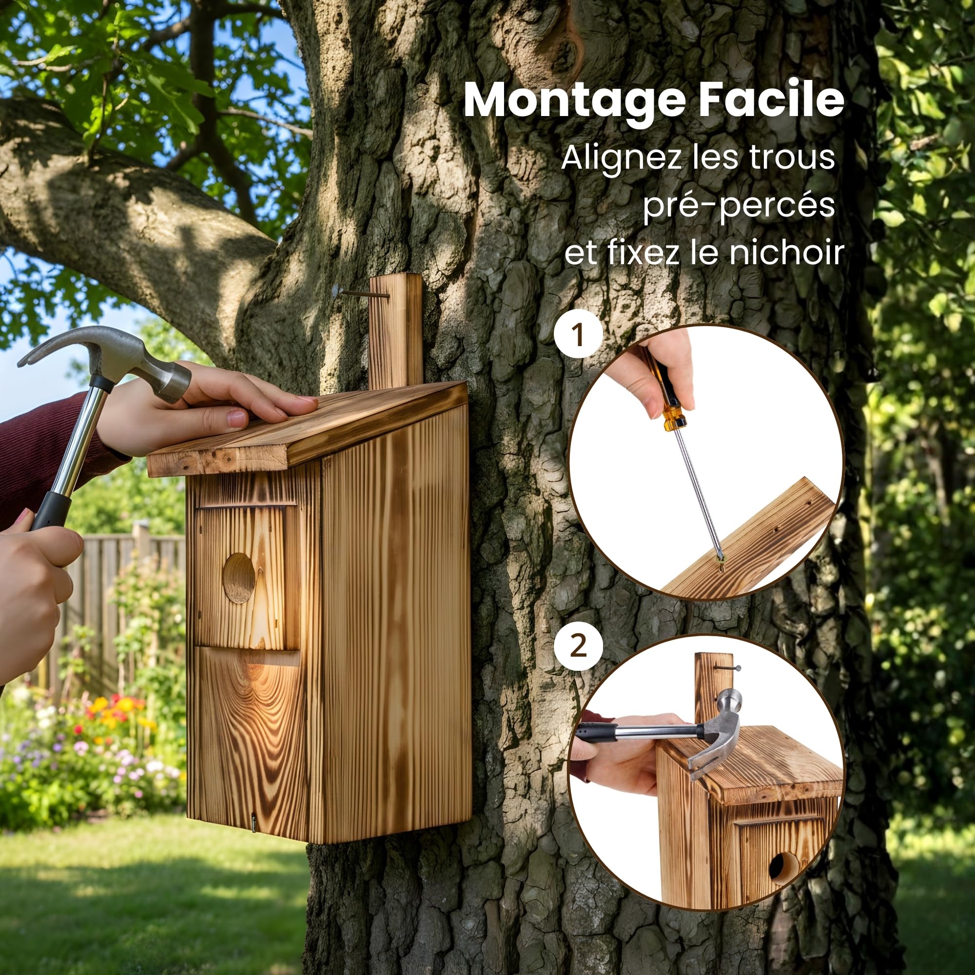 Creative Home Nichoir pour Oiseaux Résistant aux Intempéries | Nichoir Exterieur en Pin Flammé | Protection Contre Les Prédateurs | Convient aux Mésanges, Moineaux Friquets, Mésange Noire