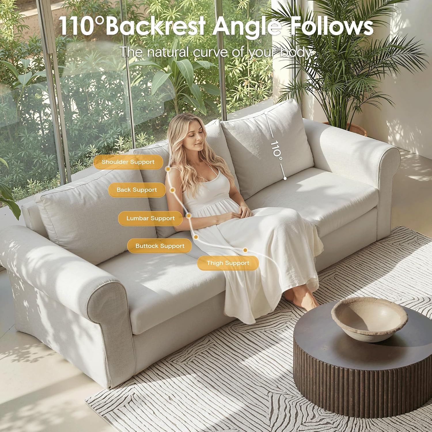 89" Grey 3-Seater Sofa Deep Seat High Back Removable Washable Couches Modern Farmhouse Rolled-Arm
