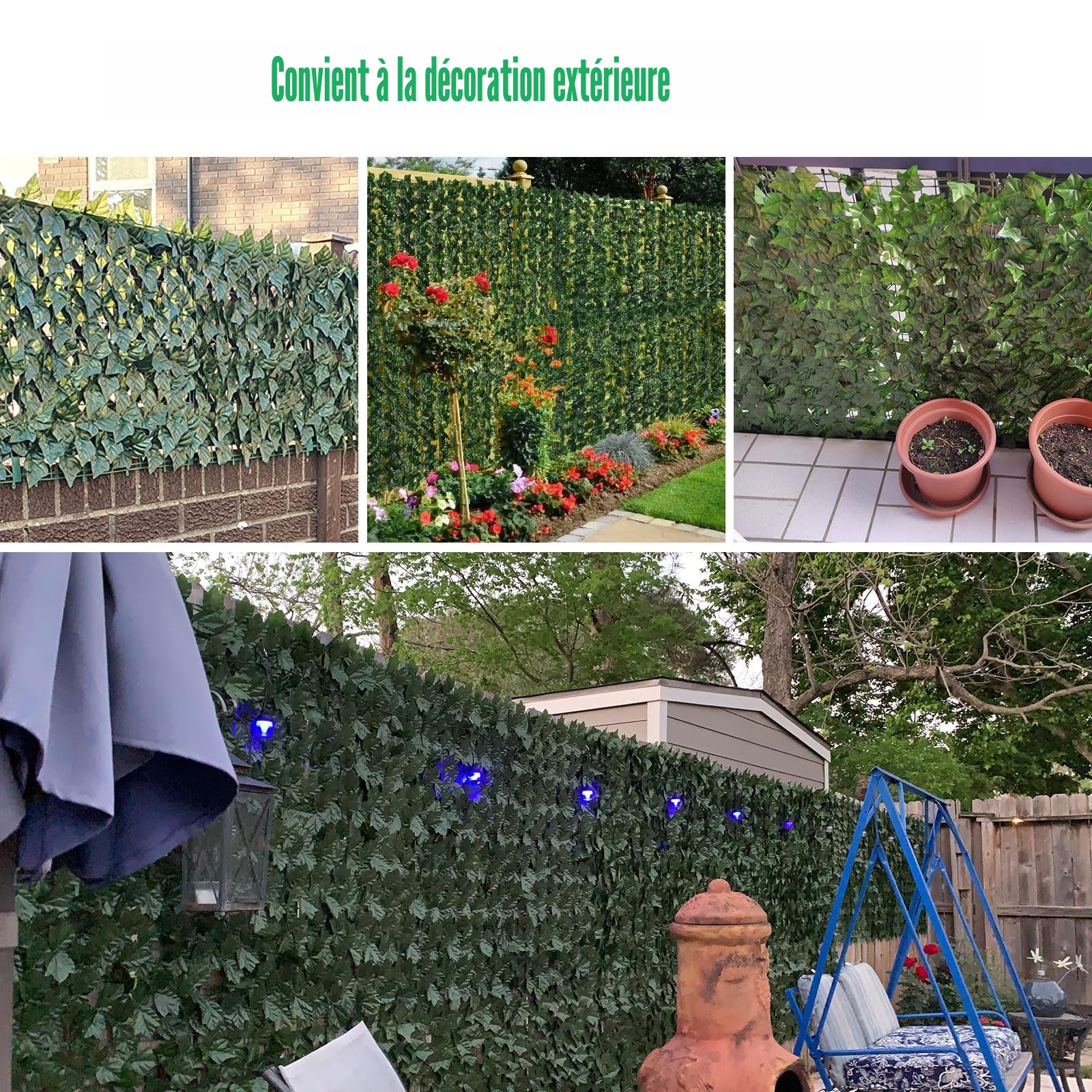 Haie Artificielle 1x6M, Mur Vegetal Artificiel Exterieur, Brise Vue Jardin Décoration, Clôture de Feuilles Artificielles, 100 Pcs Serre Cable Plastique