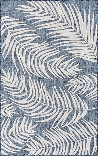 Miniatura 8 de Unique Loom - Tapete de la colección Outdoor Botanical, diseño de palmera (5.1pies x 8pies, rectangular, color azulazul marino)