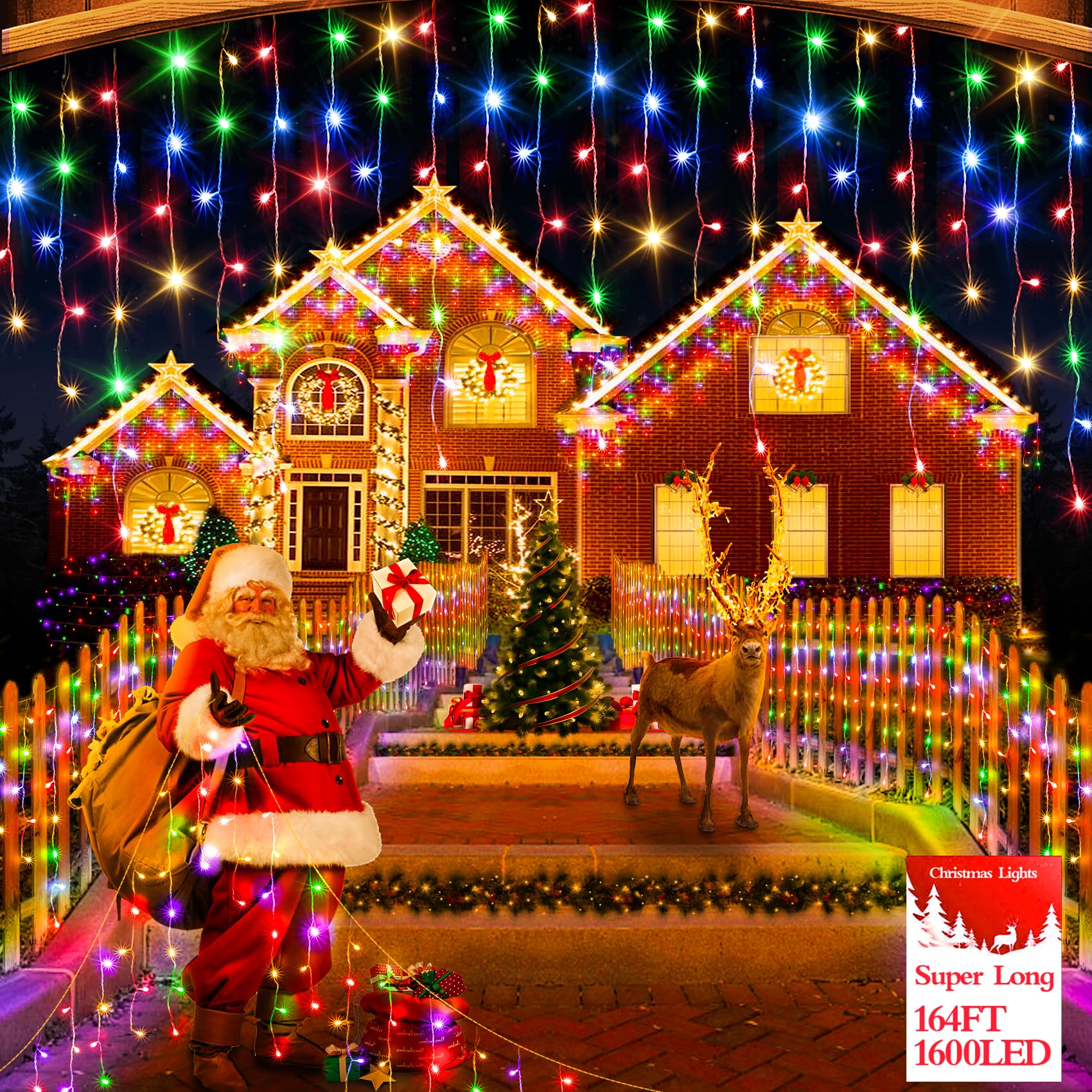 50 m, 1600 LED, na zewnątrz, lampki świąteczne, wtyczka w 12 trybach, z timerem, możliwość ściemniania, dekoracje świąteczne, wodoodporna kurtyna do wnętrz, na ganek dachowy, ogród, wakacje, dekoracja