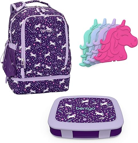 Miniatura 1 de Bentgo Juego de mochila 2 en 1 y lonchera aislada con estampado para niños y 4 bolsas de hielo reutilizables (unicornio)