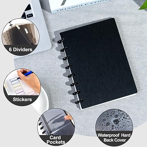 Miniatura 3 de Cuaderno con disco recargable de 5 materias (9 x 12 pulgadas), diario en espiral personalizable con páginas extraíbles, planificador de 120 discos