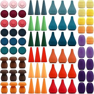 Large Set Full Rainbow Color Style Wooden Loose Parts Sensory Play Toys, Rainbow Mandala Loose Parts 7 Shapes, 27 Colors, Rainbow Stacker Nesting Toys Parts(81 PCS)â€¦