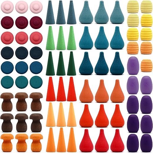 Candywood Large Set Full Rainbow Color Style Wooden Loose Parts Sensory Play Toys,Rainbow Mandala Loose Parts 7 Shapes,27 ...