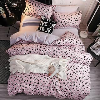 Niedliches Leoparden-Bettbezug-Set, Doppelbett, 3-teilig, weicher Bettbezug mit Reißverschluss für Teenager, Kinder, Mädchen, Erwachsene, langlebige wendbare Mikrofaser (Doppelbett), Rosa