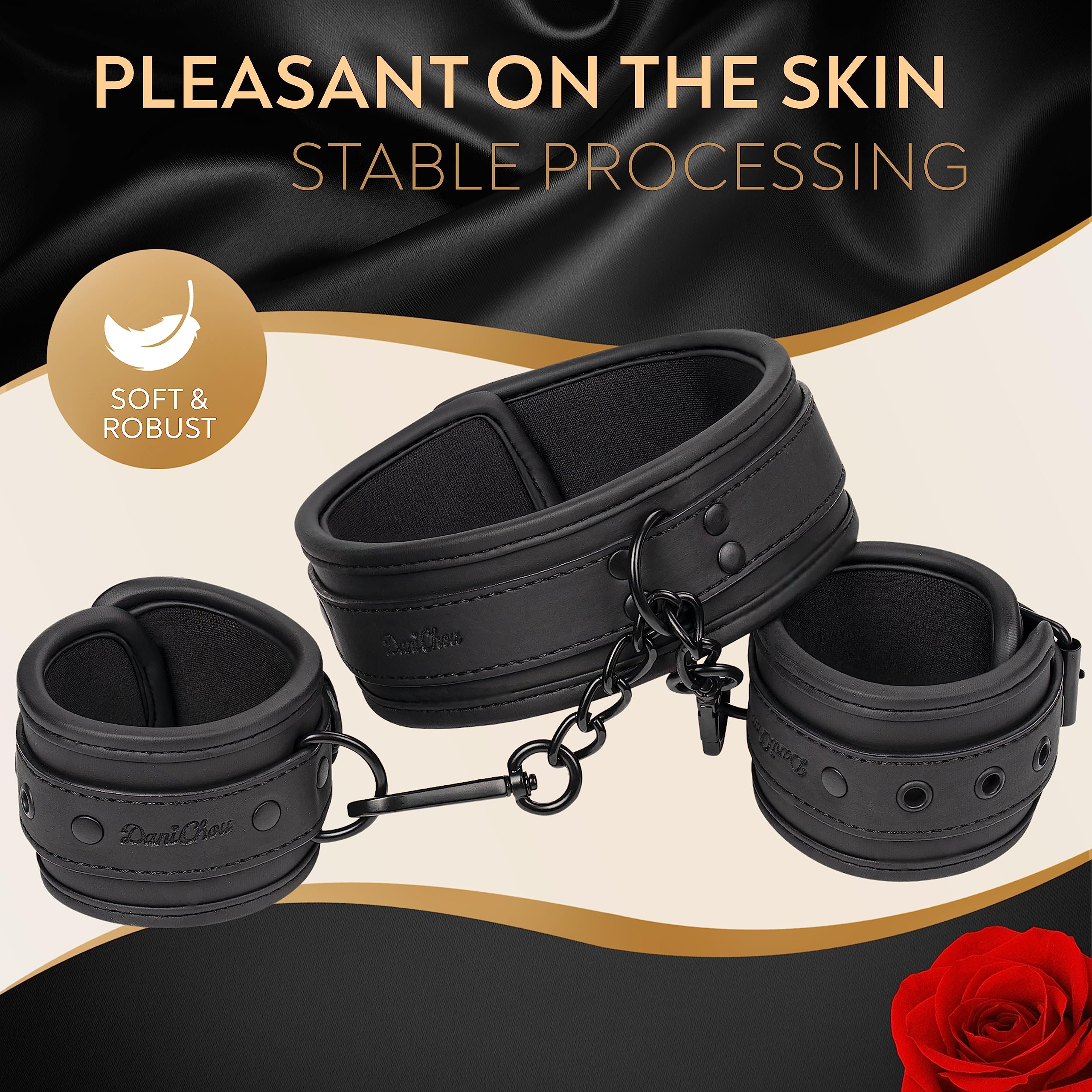 3in1 SM Bondage Set con Collar y Esposas, Premium SM Toys for Couples, Bondage Set, Handcuffs, BDSM Collar, BDSM Set, Restraints, Sex Toys for Couples, Sex Toys erotic