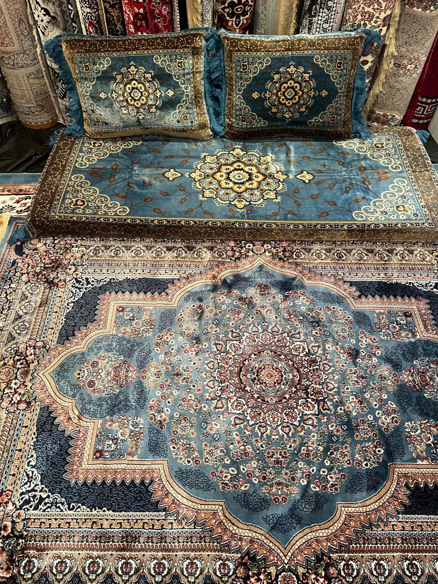 Arabic/Turkish/Afghani Floor Seating Sofa Couch,Floor Cushions,Arab Majlis sofa (Green)