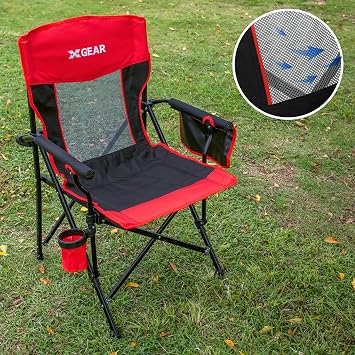 Camping Chair for Adults 350 LBS Breathable Mesh Back with Cup Holder Red | Hard Armrests, High Back, Non-Slip Feet, No Assembly Needed, Fits Camping, Beach, Picnics, Backyard & Sports Events