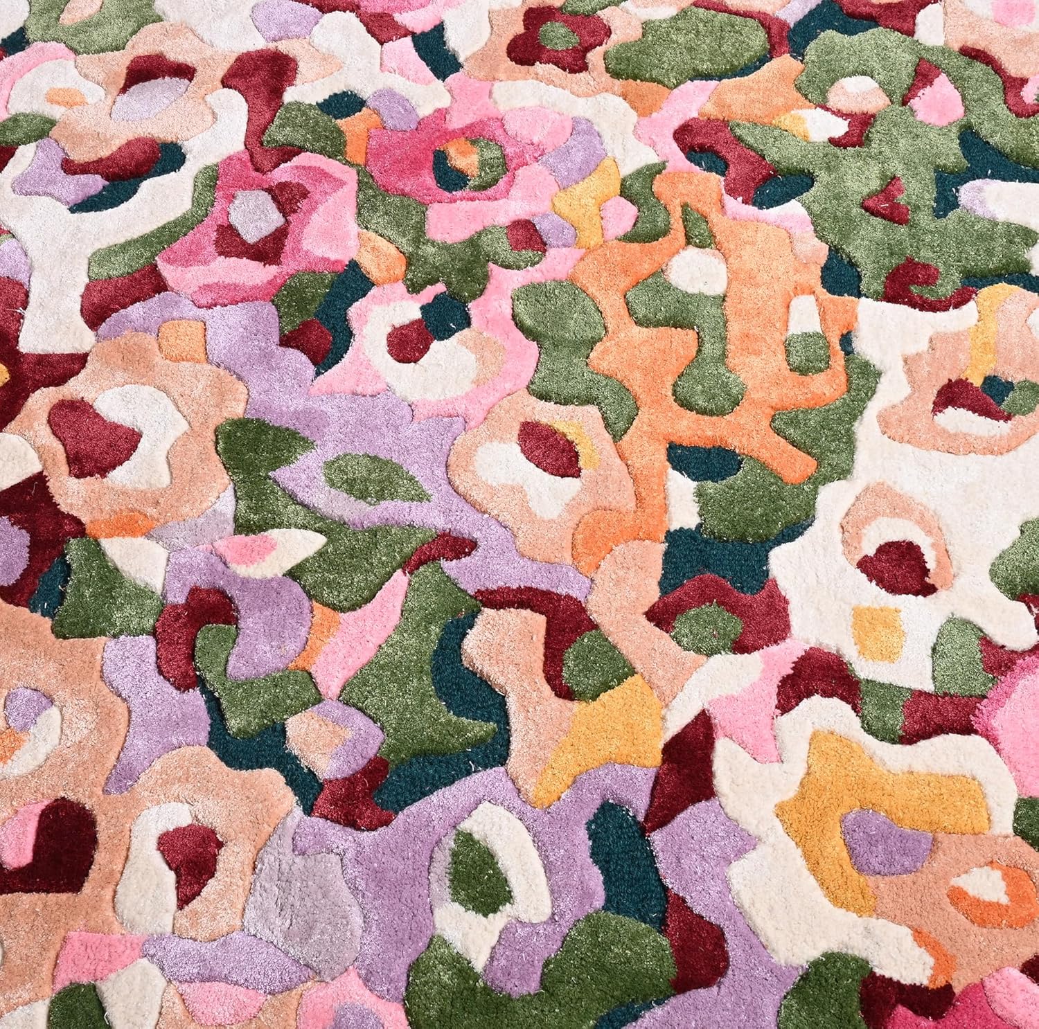 Handmade Colorful Floral Viscose & Wool Area Rug - Spring Garden Overflow The Frame - Unique Irregular Shape Flower Rug | for Home Decor (Colorful-Viscose, 2.6' x 8')