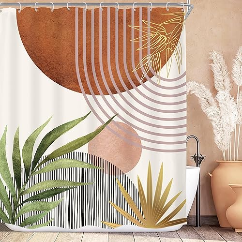 Miniatura 17 de KOMLLEX Cortina de ducha bohemia naranja de mediados de siglo para decoración de baño, 48 pulgadas de ancho x 72 pulgadas de alto, abstracto,