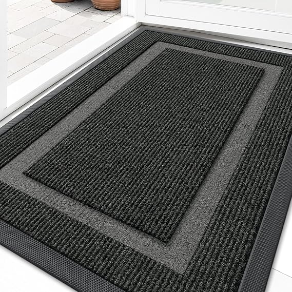 OLANLY Front Door Mat Indoor Outdoor Entrance, Waterproof All-Season, All-Weather Doormat, Sturdy Natural Rubber, Fade Resistant, Low Profile, Easy Clean Patio Porch Entryway Mat, 29.5x17, Black