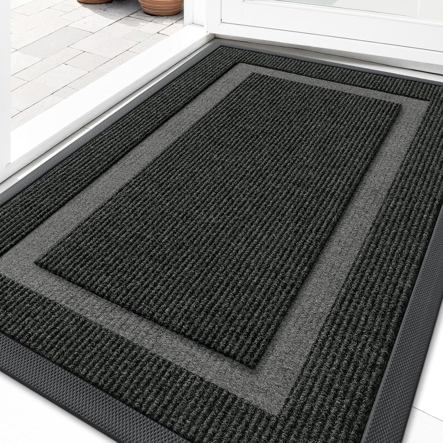 OLANLY Front Door Mat Indoor Outdoor Entrance Waterproof All-Season All-Weather Doormat Sturdy Natural Rubber Fade Resistant Low Profile