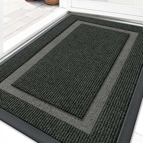 OLANLY Front Door Mat Indoor Outdoor Entrance, Waterproof All-Season, All-Weather Doormat, Sturdy Natural Rubber, Fade Resistant, Low Profile, Easy Clean Patio Porch Entryway Mat, 29.5x17, Black - Black - Classic Border - Rectangular - 29.5" x 17"