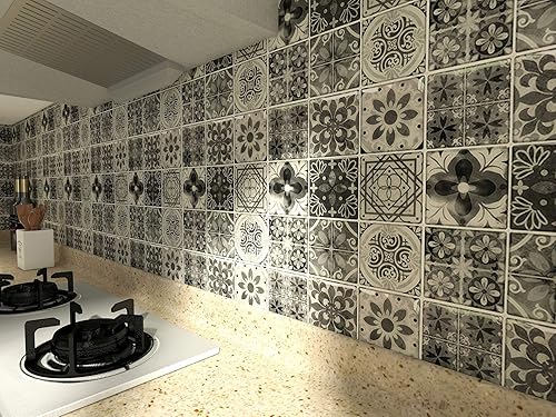 Vista 23 de LONGKING Adhesivos para azulejos en muro, pistacho y azulejos azules para cocina, adhesivos en azulejos de pared (10 hojas) Pistacho y Azul,Azul