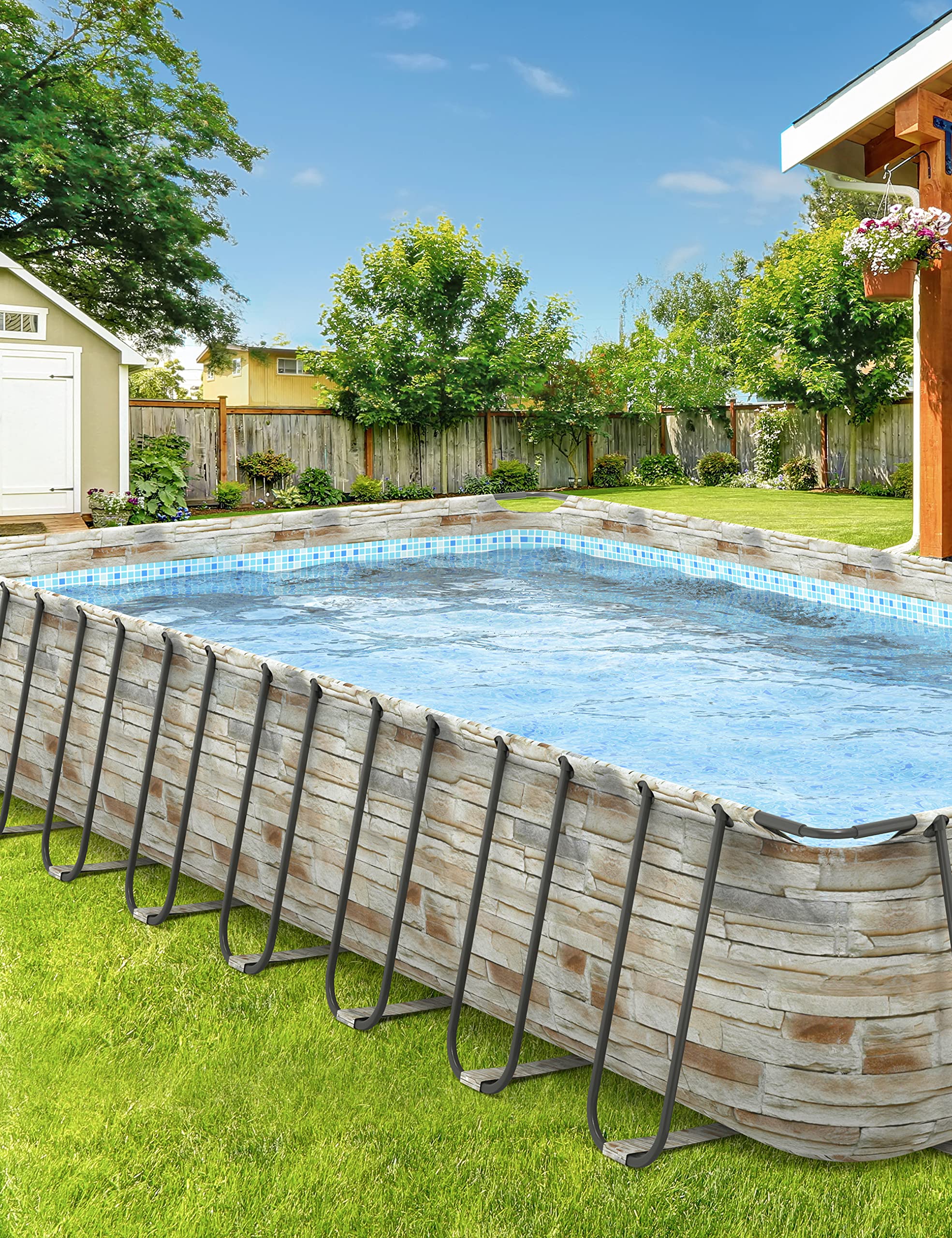 EVAJOY 32ft x 16ft x 52in Metal Frame Swimming Pool Set, Rectangular ...