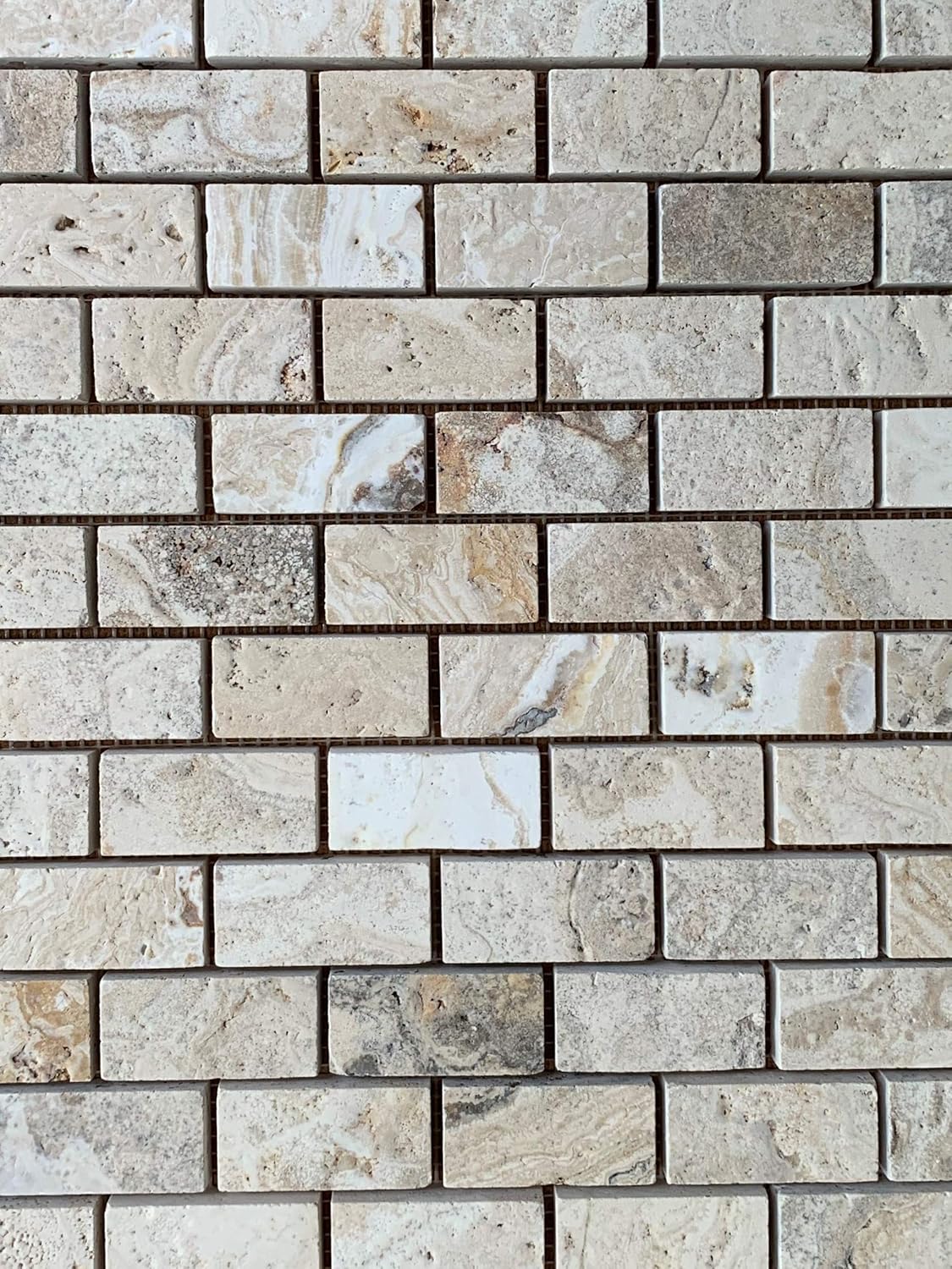 Travertine Mosaic 1x2 Oasis Light, Brushed and Straight Cut (5)