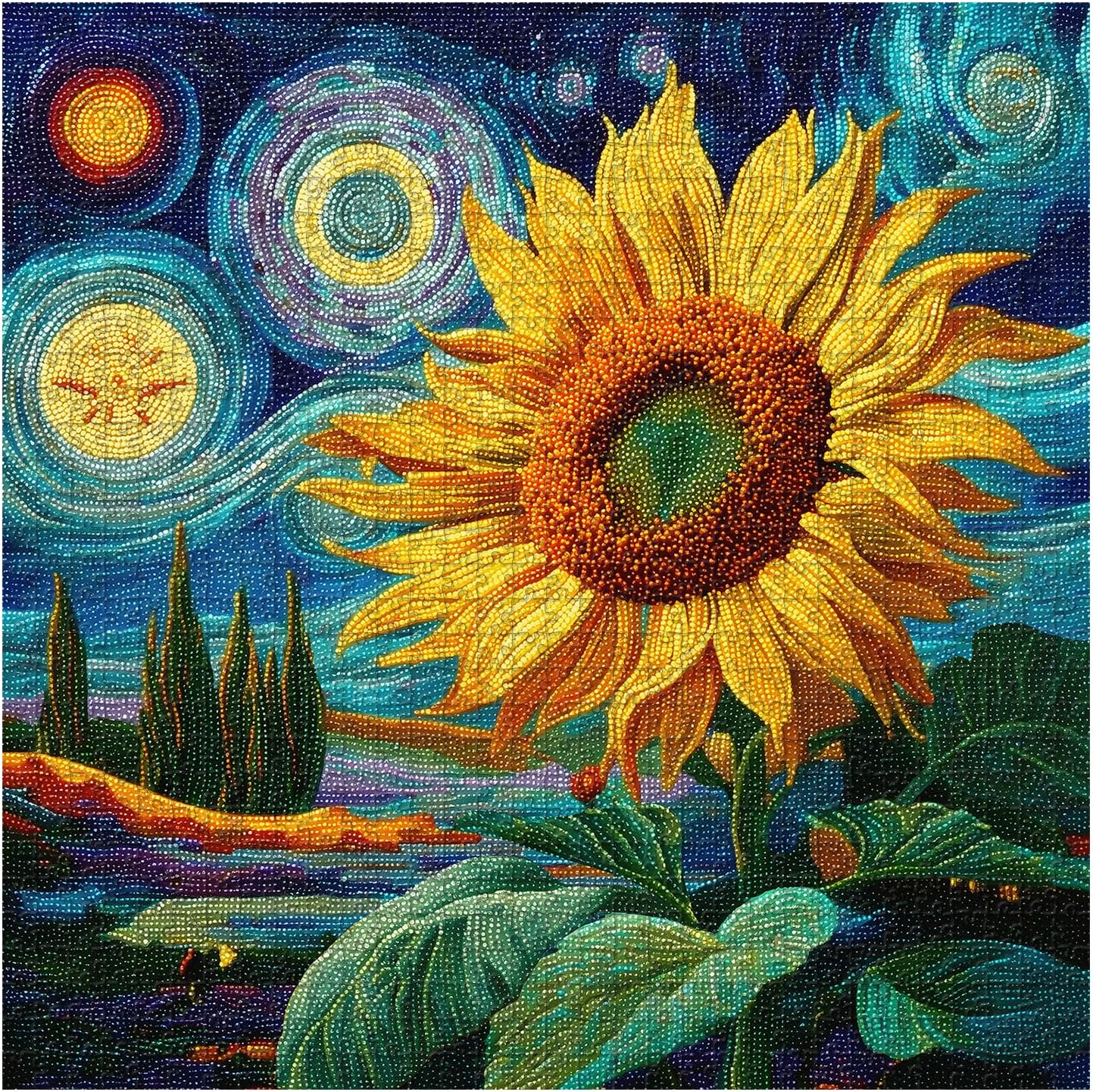 Sunflower Puzzles for Adults 1000 Pieces, PICKFORU Nature Flower Puzzle Starry Night, Impossible Hard Plant Floral Art Theme, Challenging for Adults