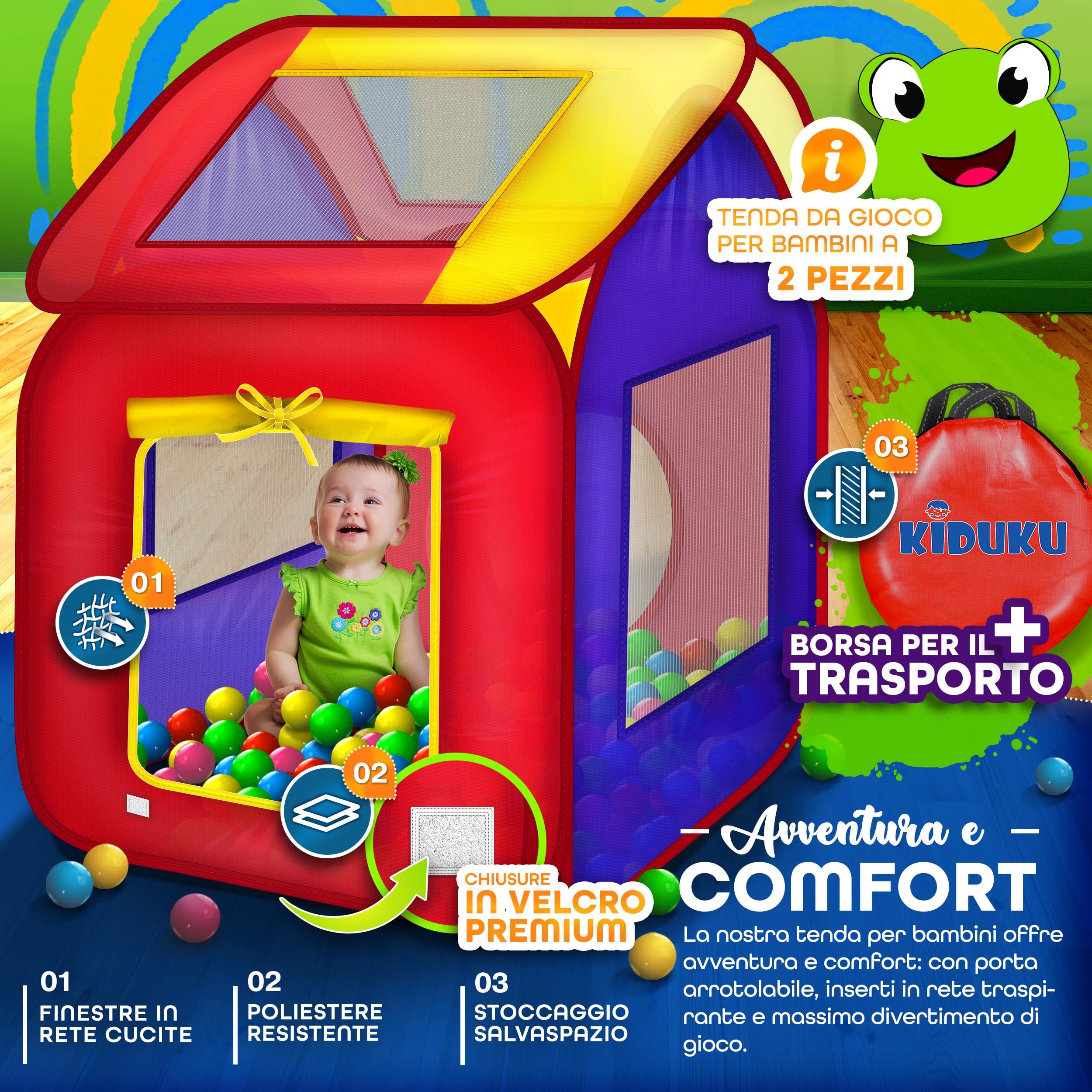 KIDUKU Tenda da gioco per bambini pop up con 200 palline borsa da esterno