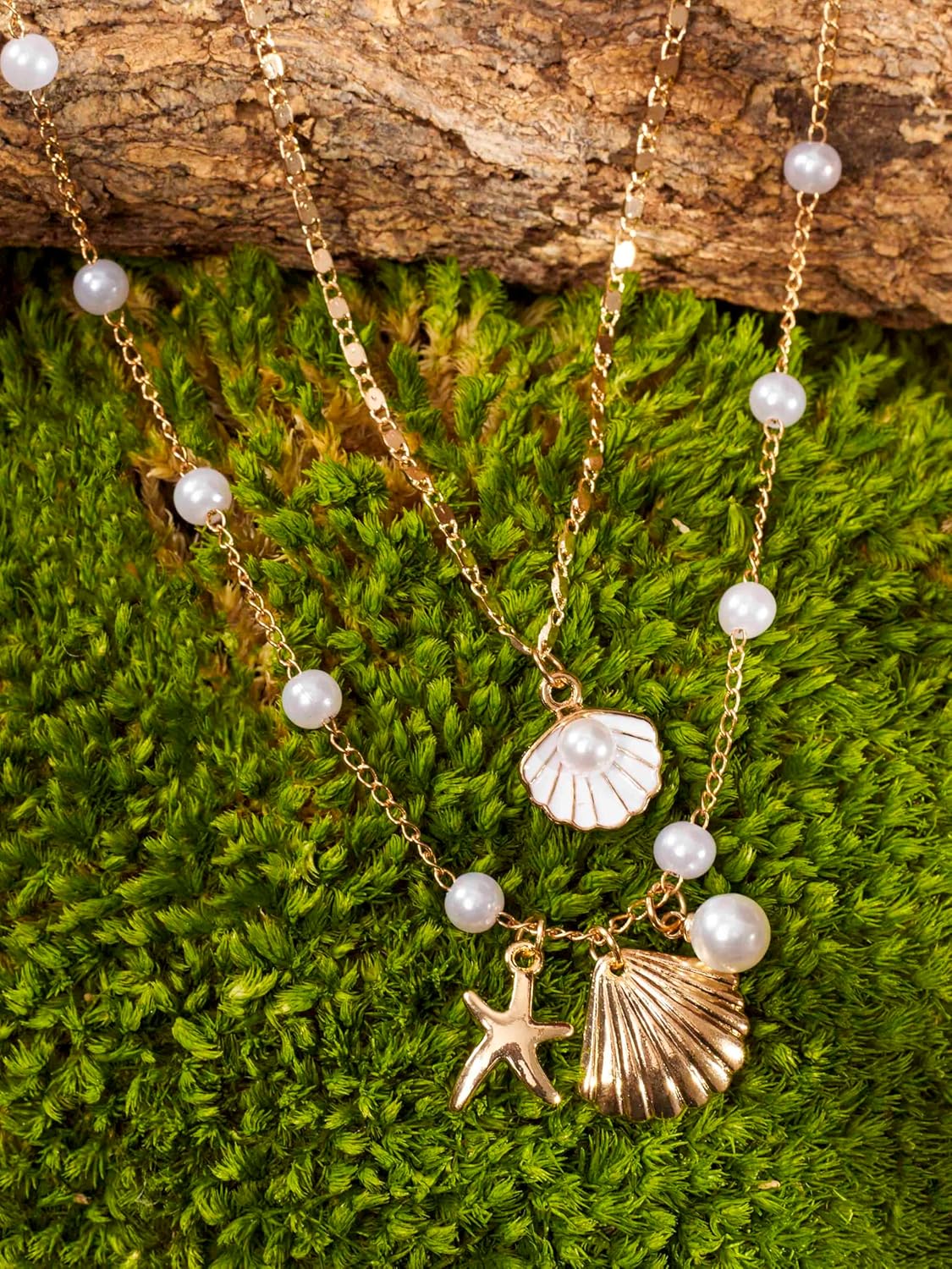 MINACHI Vintage Boho Double Layered Shell Choker Chain Necklace with Imitation Pearl Beads, Boho Summer Beach Shell Jewelry Gift for Women - Image 4