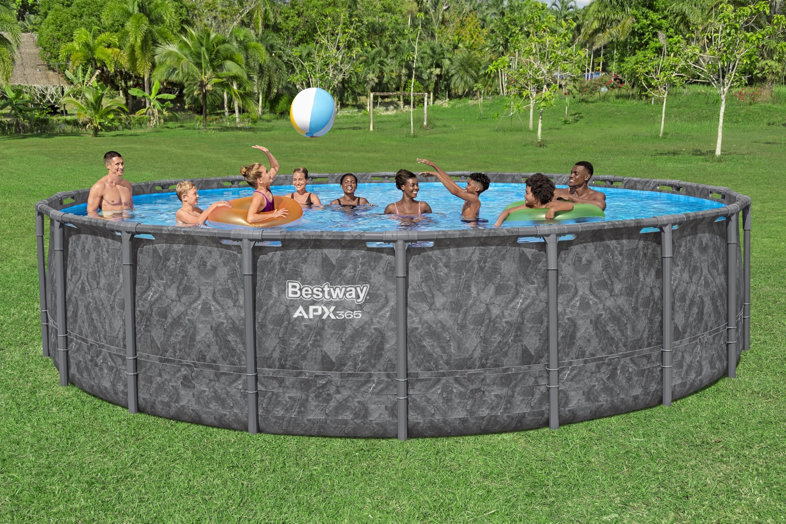 Bestway APX365 Winterfestes Frame Pool Set, Ø 610 x 132 cm, 33.240 Liter, TriTech-Material, Polar-Shield Ganzjahresschutz, Sandfilteranlage 8.327 l/h, Sicherheitsleiter, Abdeckplane, einfacher Aufbau