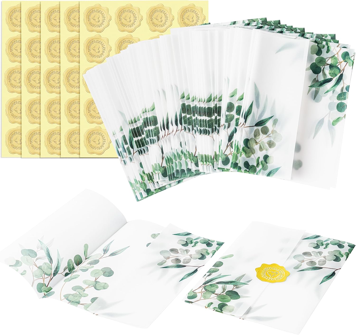 100 Pack Greenery Printed Pre Folded Vellum Jackets for