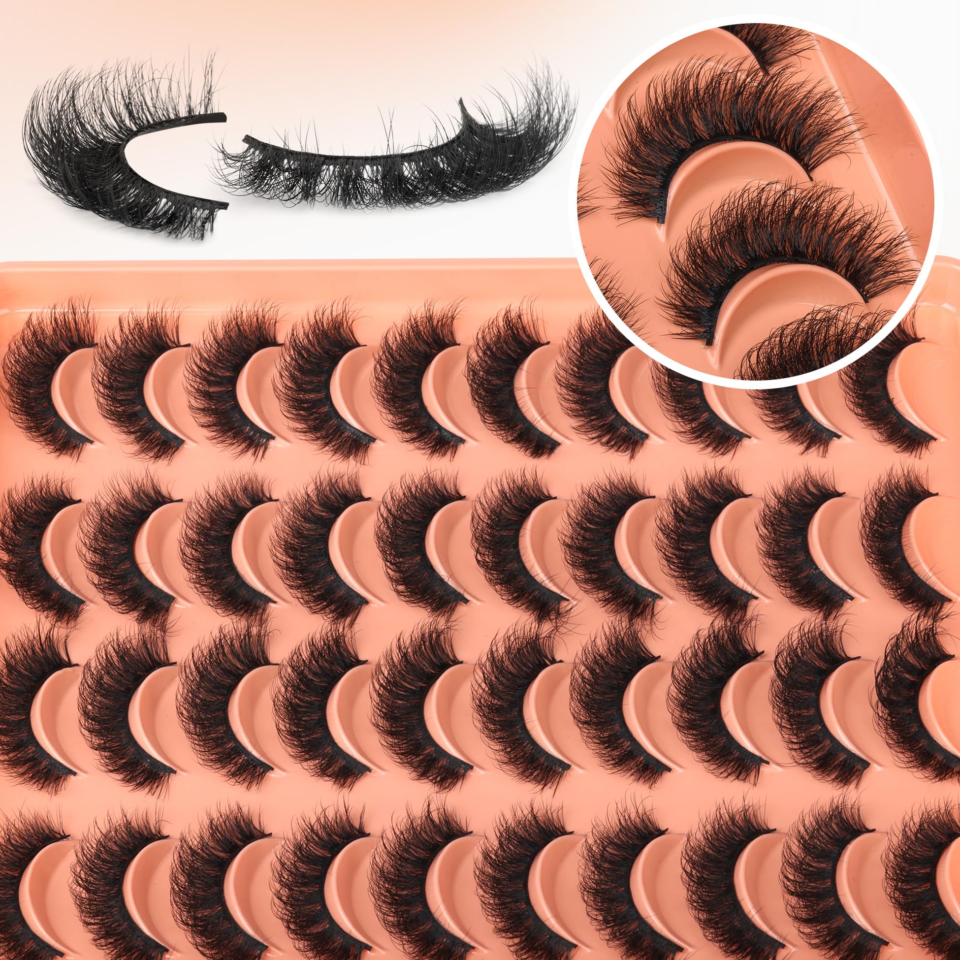 20 works Fluffy False Eyelashes Cat Eye Lashes Strips Natural Look Wispy D Curl Faux Mink Eyelashes Thick Volume Strips Lashes Russian 6D Fake Eyelashes by Zegaine - Image 3