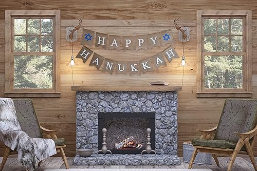 Miniatura 7 de Decoración de Janucá con texto en inglés Happy Hanukkah  Guirnalda de arpillera de Judaica  Listos para colgar guirnalda de Hanukkah  Decoración