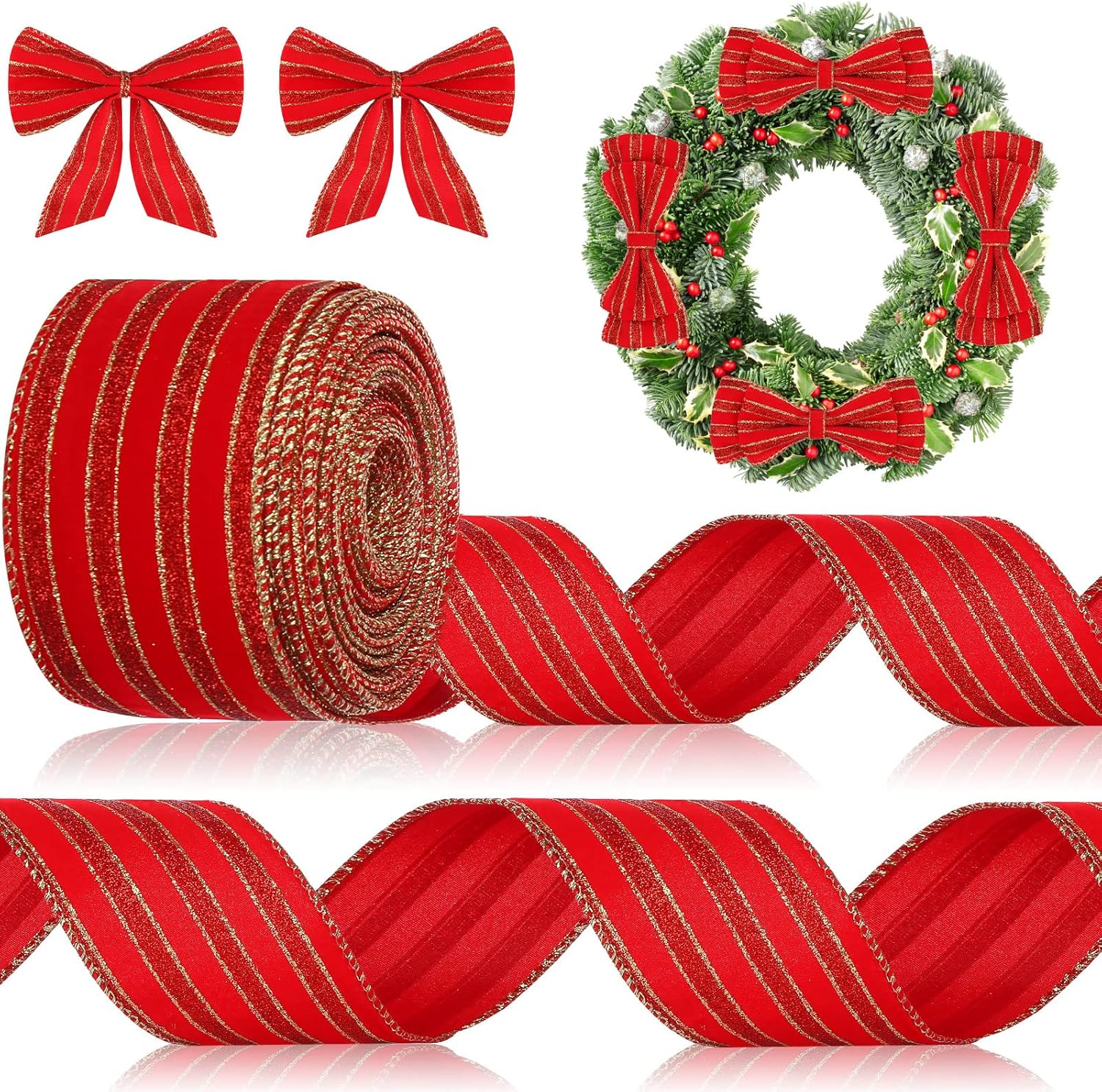Syhood Christmas Wired Velvet Ribbon with Gold Edge, Waterproof Wrapping Velvet Decoration Ribbon for Xmas Wreath Bows Floral Craft Ornaments(Red,2.5 Inch by 15 Yards) Red 2.5 Inch by 15 Yard