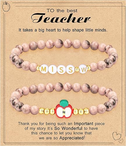 Teacher Appreciation Gifts for Women,Teacher Must Haves Initial Bracelet Mrs Miss End of Year Teacher Gifts Thank You for Helping Me Grow Music Math Science Teachers Bracelets Retirement 2 Set Jewelry