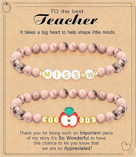 Teacher Appreciation Gifts for Women,Teacher Must Haves Initial Bracelet Mrs Miss End of Year Teacher Gifts Thank You for Helping Me Grow Music Math Science Teachers Bracelets Retirement 2 Set Jewelry