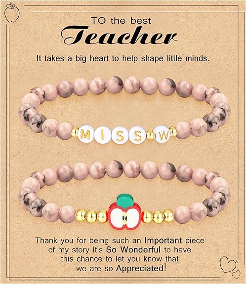 Teacher Appreciation Gifts for Women,Teacher Must Haves Initial Bracelet Mrs Miss End of Year Teacher Gifts Thank You for Helping Me Grow Music Math Science Teachers Bracelets Retirement 2 Set Jewelry