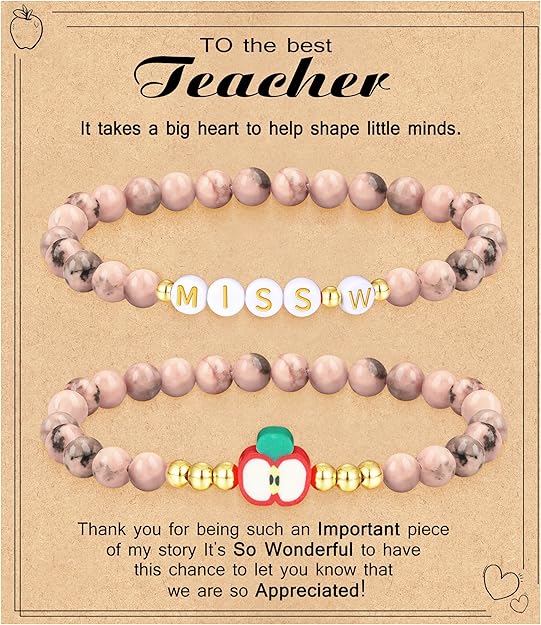 Teacher Appreciation Gifts for Women,Teacher Must Haves Initial Bracelet Mrs Miss End of Year Teacher Gifts Thank You for Helping Me Grow Music Math Science Teachers Bracelets Retirement 2 Set Jewelry