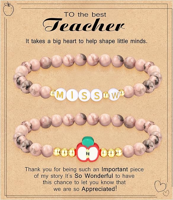 Teacher Appreciation Gifts for Women,Teacher Must Haves Initial Bracelet Mrs Miss End of Year Teacher Gifts Thank You for Helping Me Grow Music Math Science Teachers Bracelets Retirement 2 Set Jewelry