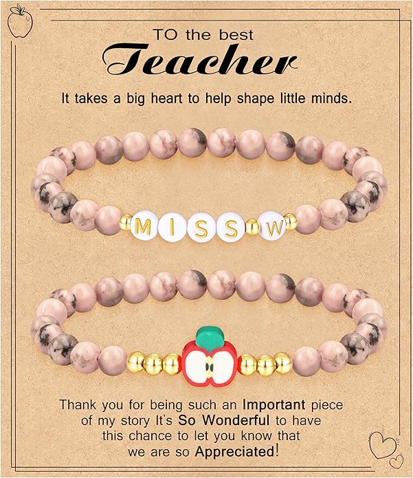 Teacher Appreciation Gifts for Women,Teacher Must Haves Initial Bracelet Mrs Miss End of Year Teacher Gifts Thank You for Helping Me Grow Music Math Science Teachers Bracelets Retirement 2 Set Jewelry