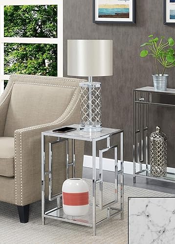 Miniatura 2 de Town Square - Mesa auxiliar cromada con estante, mármol sintético blancocromo