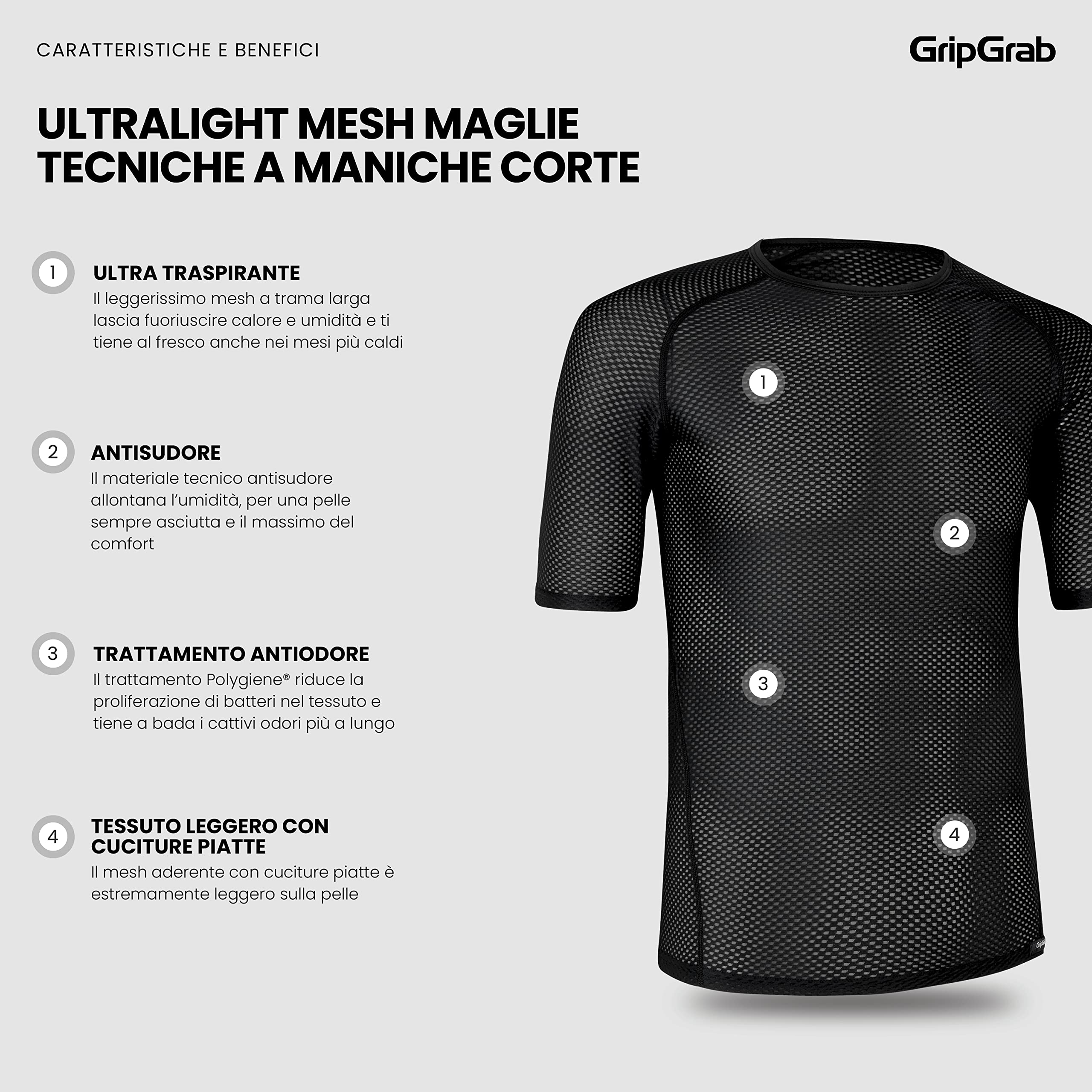 GripGrab Ultralight Short Sleeve Mesh Maglia Intima Unisex - Adulto (Pacco da 1)
